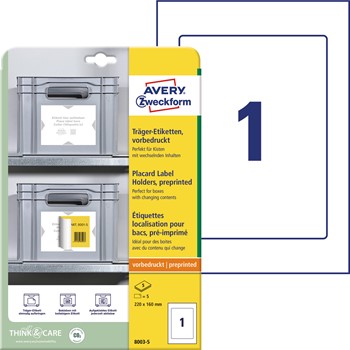 Avery Zweckform 8003-5, Träger-Etiketten, 220 x 160 mm, 5 Bogen/5 Etiketten, weiß, hellgrau