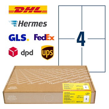 Avery Zweckform 8025-300, Versand-Etiketten, A4, 105 x 148 mm, 1.200 Etiketten / 300 Bögen, Weiß