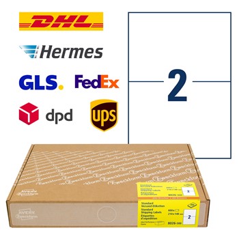 Avery Zweckform 8026-300, Versand-Etiketten, A4, 210 x 148 mm, 600 Etiketten / 300 Bögen, Weiß