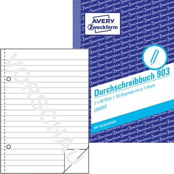 Avery Zweckform 903, Durchschreibbuch 1. Blatt liniert, 2. Blatt blanko, A6, 100 Blatt
