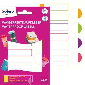 Avery Wasserfeste Etiketten, Papier mit Glanzlaminat, neon, Mehrfarbig, ⌀ 25 mm (Avery Zweckform APFLUO24)