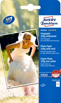 Avery Zweckform C2552-40, Premium Inkjet Fotopapier, 10x15, einseitig beschichtet, 250 g/m², 40 Blatt