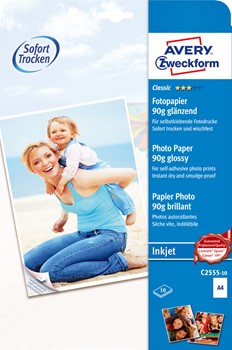 Avery Zweckform C2555-10, Classic Inkjet Fotopapier, DIN A4, 90 g, glänzend, selbstklebend, 10 Blatt