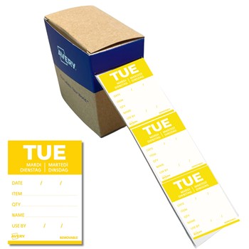 Avery Tages-Etiketten TUE Dienstag, 40 x 56 mm, 500 Etiketten / 1 Rolle, Gelb (Avery Zweckform DLDTUEREV-500)