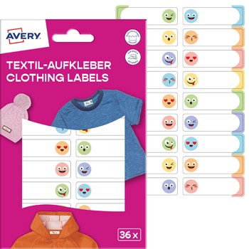 Avery Textil-Etiketten, Vinyl-Folie, Gesichter, Bunt, 13 x 45 mm (Avery Zweckform ETVET36E)