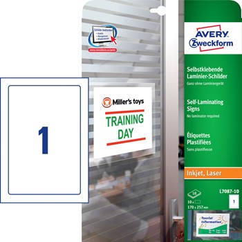 Avery Zweckform L7087-10, Laminierte Etiketten 170x257 mm, 10 Bögen (= 10 Etiketten), transparent/weiß, Multiprint