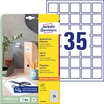 Avery Zweckform L7120-25, QR Code Etiketten, weiss, blickdicht, 35x35mm, 25 Blatt (=875 Etiketten)