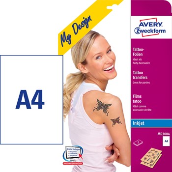 Avery Zweckform MD3004, Inkjet Tattoo-Folie, A4, 2 Blatt
