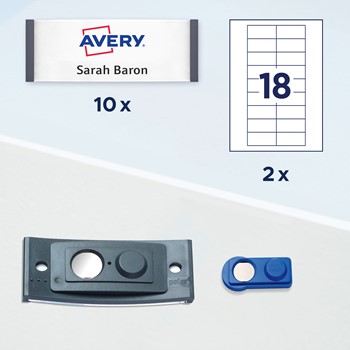 Avery Zweckform POL30MA02-10DR, Badgepoint Magnetische Namensschilder, 70 x 30 mm, 10 Schilder/36 Karten, anthrazit