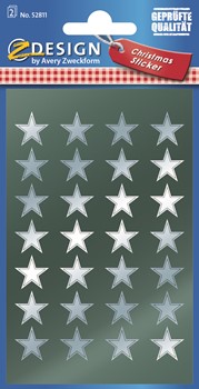 Z-Design 52811, Christmas Sticker Glanzfolie, Sterne silber, 2 Bogen, Bogengröße 76 x 120 mm