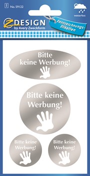 Z-Design 59122, Home Hinweisetikett, Keine Werbung silber, 1 Bogen, Bogengröße 76 x 120 mm