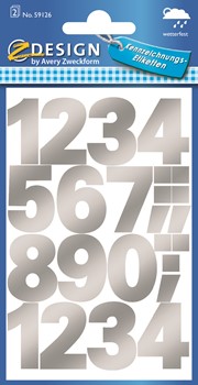 Z-Design 59126, Home Folien Sticker, Zahlen wetterfest silber, 2 Bogen, Bogengröße 76 x 120 mm
