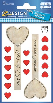 Z-Design 59900, Home Haushaltsetiketten, Herz, 2 Bogen, Bogengröße 76 x 120 mm