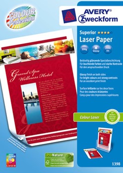 Avery Zweckform 1398, Superior Colour Laser Photopapier, beidseitig beschichtet, glänzend, A4, 200g, 200 Blatt