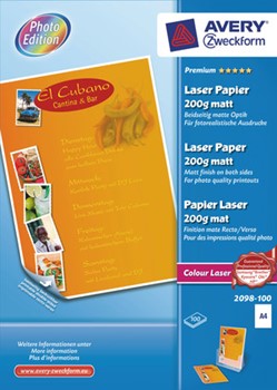 Avery Zweckform 2098-100, Premium Colour Laser Papier matt A4 200g 100 Blatt
