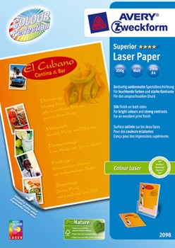 Avery Zweckform 2098, Superior Colour Laser Photopapier, beidseitig beschichtet, matt, A4, 200g, 200 Blatt