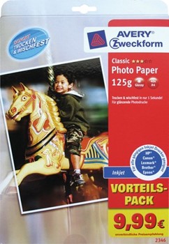 Avery Zweckform 2346, Classic Inkjet Photo Papier,  A4, glänzend, 125g, 40 Blatt, Promotion-Pack