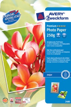 Avery Zweckform 2480, Premium-Inkjet-Photo-Papier, A3, 250 g, Premium glossy, 20 Blatt
