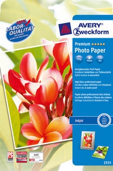 Avery Zweckform 2555, Premium-Inkjet-Photo-Papier, A4, 250 g, Premium glossy, 12 Blatt