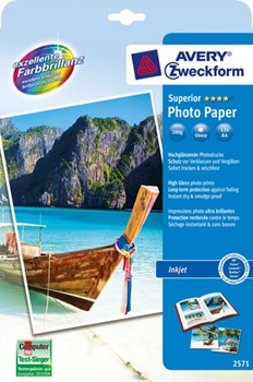 Avery Zweckform 2571, Superior Inkjet-Photo-Papier, hochglänzend, A4, 200 g, 12 Blatt
