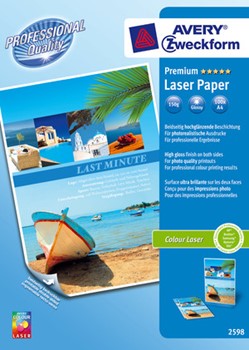 Avery Zweckform 2598, Premium Colour Laser-Photopapier, beidseitig beschichtet, hochglänzend, A4, 150g, 100 Blatt