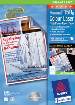 Avery Zweckform 25980, Premium Colour Laser Photopapier, beidseitig beschichtet, hochglänzend, A4, 150g, 250 Blatt