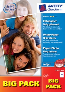 Avery Zweckform 2741-100, Classic Inkjet Photo Papier glänzend A4 180g 100 Blatt