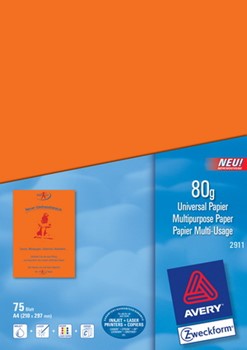 Avery Zweckform 2911, Universalpapier, orange, A4, 80g, 75 Blatt