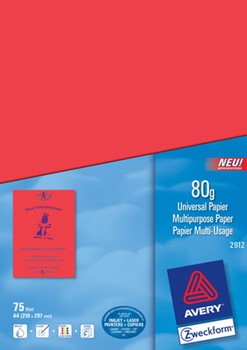 Avery Zweckform 2912, Universalpapier, rot, A4, 80g, 75 Blatt