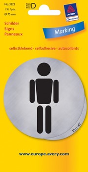 Avery Zweckform 3222, Hinweisschild, silber, Durchmesser 75 mm, selbstklebend, Motiv Mann, 1 Stück