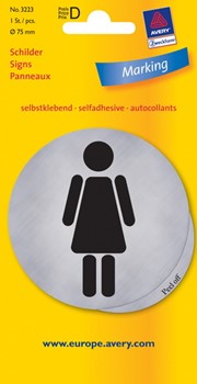 Avery Zweckform 3223, Hinweisschild, silber, Durchmesser 75 mm, selbstklebend, Motiv Frau, 1 Stück