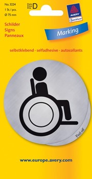 Avery Zweckform 3224, Hinweisschild, silber, Durchmesser 75 mm, selbstklebend, Motiv Behinderte, 1 Stück
