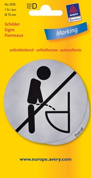 Avery Zweckform 3225, Hinweisschild, silber, Durchmesser 75 mm, selbstklebend, Motiv Bitte hinsetzen, 1 Stück