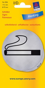 Avery Zweckform 3226, Hinweisschild, silber, Durchmesser 75 mm, selbstklebend, Motiv Rauchen, 1 Stück