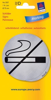 Avery Zweckform 3227, Hinweisschild, silber, Durchmesser 75 mm, selbstklebend, Motiv Nicht Rauchen, 1 Stück