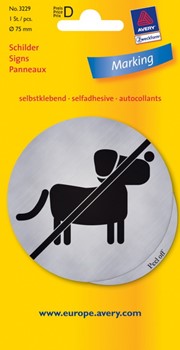Avery Zweckform 3229, Hinweisschild, silber, Durchmesser 75 mm, selbstklebend, Motiv Keine Hunde, 1 Stück