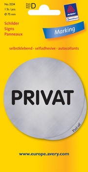 Avery Zweckform 3234, Hinweisschild, silber, Durchmesser 75 mm, selbstklebend, Motiv Privat, 1 Stück
