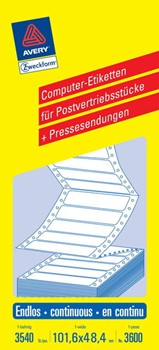 Avery Zweckform 3600, Endlos-Postetiketten für Postvertriebsstücke, 101,6x48,4mm, endlos, 1bahnig, 3540 Stück