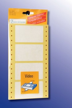 Avery Zweckform 3628, Endlos-Computeretiketten 79x46 mm, 200 Etiketten, 1-bahnig, Videoetiketten, ablösbar