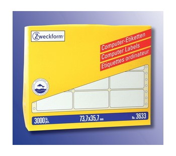 Avery Zweckform 3633, Endlos-Computeretiketten 73,7x35,7 mm, 3000 Etiketten, 3-bahnig