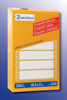 Avery Zweckform 3648, Endlos-Computeretiketten 88,9x23 mm, 2000 Etiketten, 1-bahnig, ablösbar