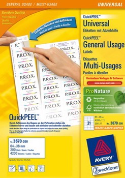 Avery Zweckform 3670-200, Etikett 64x36 mm, mit QuickPeel Abziehhilfe, 200 Bögen (= 4200 Etiketten), Multiprint