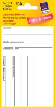 Avery Zweckform 3714, Adressetikett 113x73mm, weiß (vorgedruckt), 8 Bögen