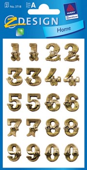 Z-Design 3718, Home - Zahlenetiketten, Motiv gold, 62pt (Zeichenhöhe 15,5mm), 2 Bogen
