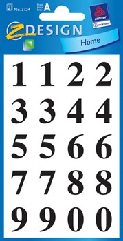 Z-Design 3724, Home - Zahlenetiketten, schwarz, Folie Schrift Times Bold 62pt (Zeichenhöhe 15,5mm), 2 Bögen