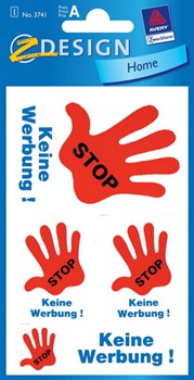 Z-Design 3741, Home - Hinweisetiketten, Motiv Stop - Keine Werbung, 5 Etiketten