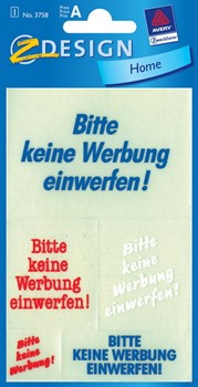 Z-Design 3758, Home - Hinweisetiketten, Motiv Keine Werbung, 5 Etiketten