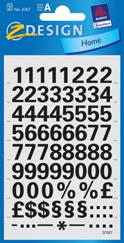 Z-Design 3767, Home - Zahlen abreibbar, schwarz, Schrift Univers Bold 41pt (Zeichenhöhe 10mm), 2 Bögen