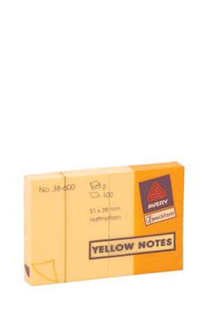 Avery Zweckform 38-600, Haftnotizblock, gelb, 51x38mm, Yellow Notes,  2x100 Blatt