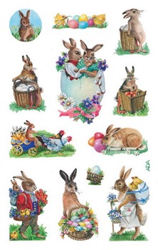Z-Design 39103, Creative - Ostersticker aus bunt bedrucktem Papier Motiv Hasen nostalgisch, 3 Bögen